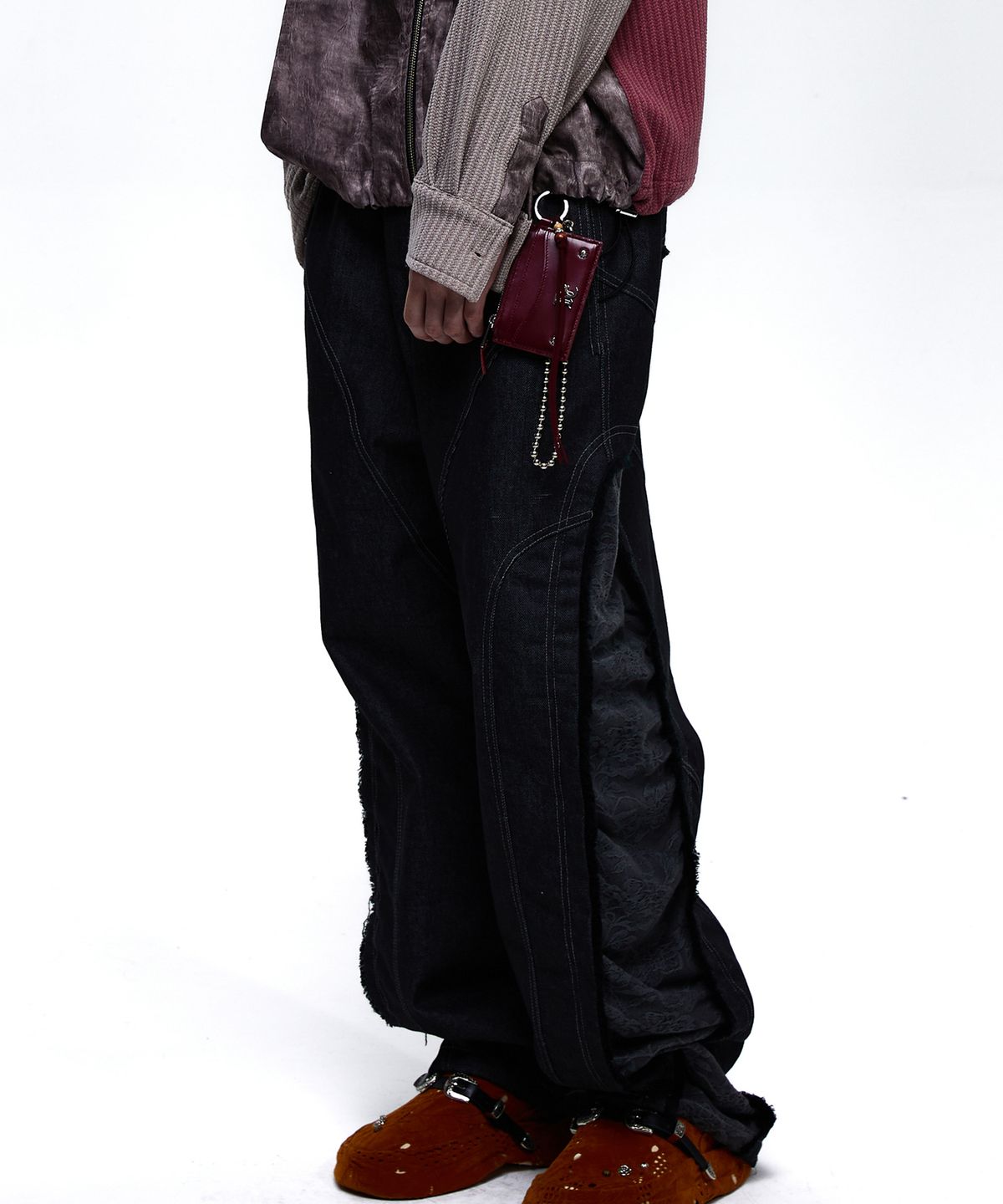 알에스에스씨(RSSC) INCISION JACQUARD MIXED PANTS - BLACK