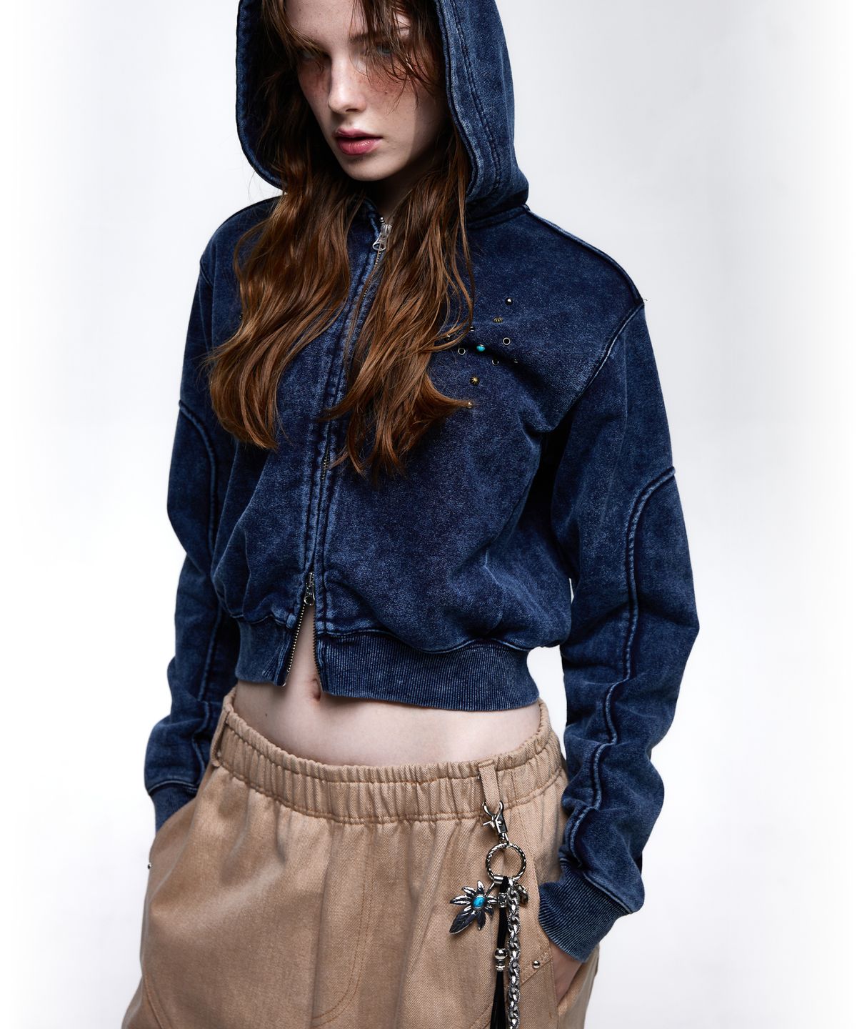 알에스에스씨(RSSC) RIVET WASHING CROP HOOD ZIPUP - DENIM