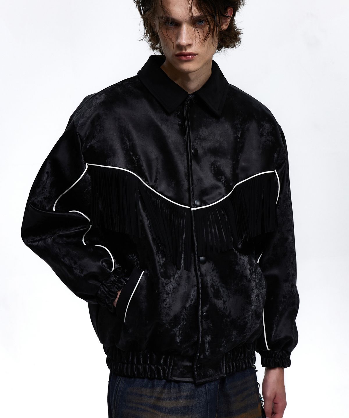 알에스에스씨(RSSC) SUEDE FRINGE LEATHER JUMPER - BLACK