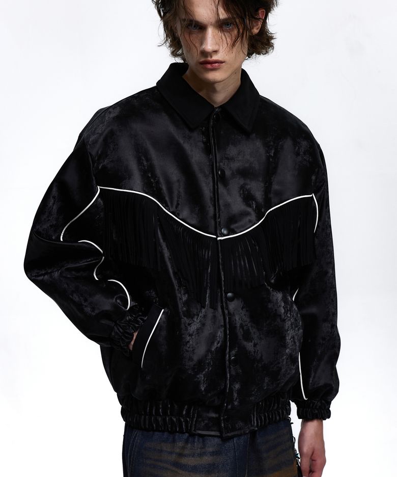 SUEDE FRINGE LEATHER JUMPER - BLACK