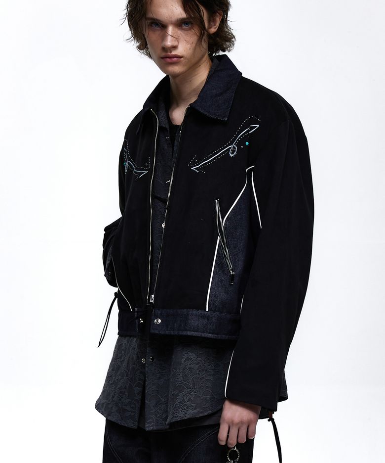 SUEDE & DENIM WESTERN JACKET - BLACK