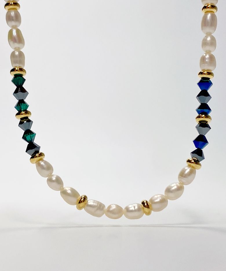Freshwater Pearl + Crystal Bead Necklace