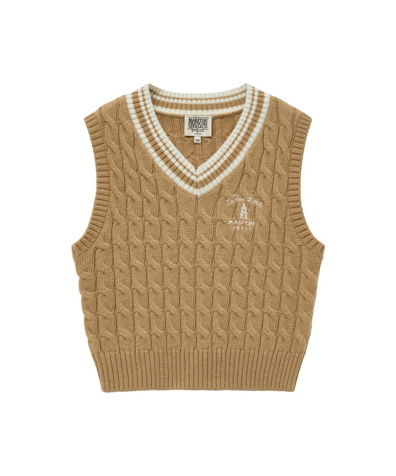 ENFANT V NECK CABLE VEST beige