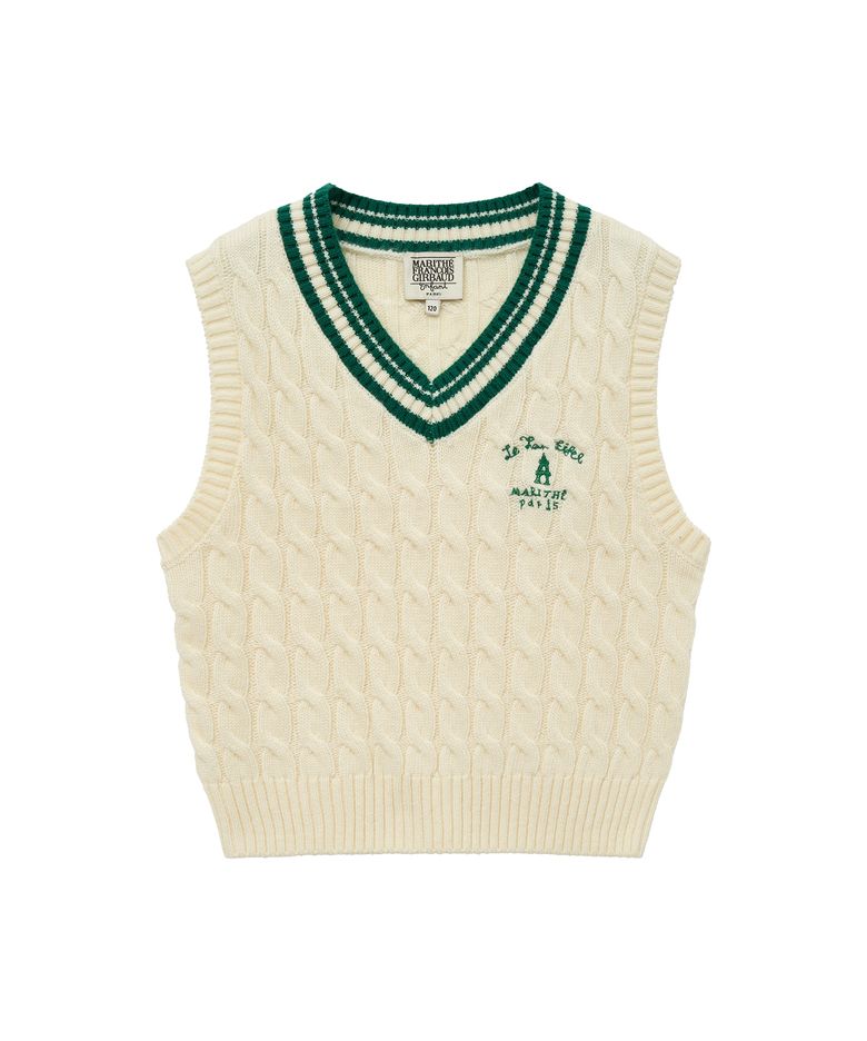 ENFANT V NECK CABLE VEST ivory