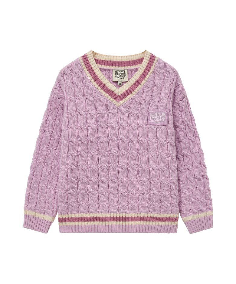 ENFANT V NECK CABLE KNIT light purple