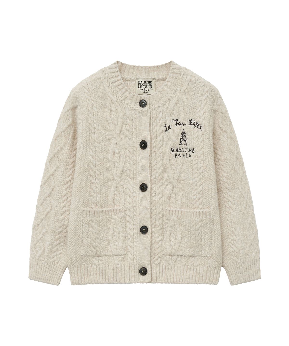 마리떼 키즈(MARITHÉ KIDS) ENFANT CABLE OUT POCKET CARDIGAN ivory
