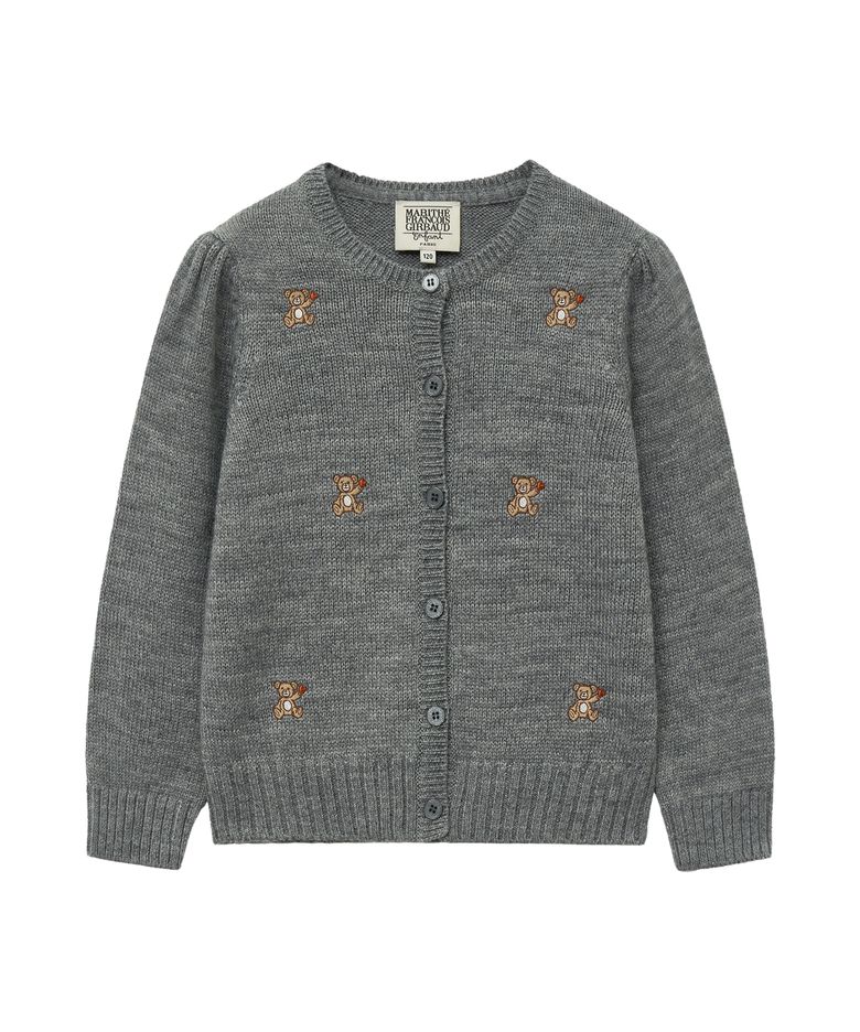 ENFANT W BEAR EMBROIDERY CARDIGAN heather gray