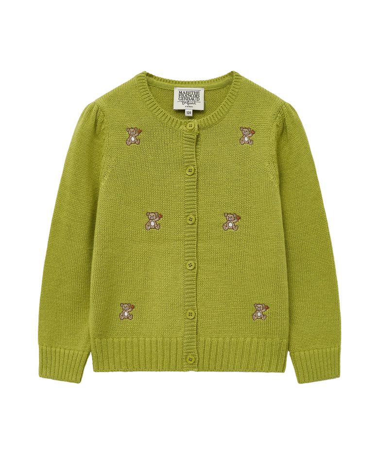 ENFANT W BEAR EMBROIDERY CARDIGAN olive
