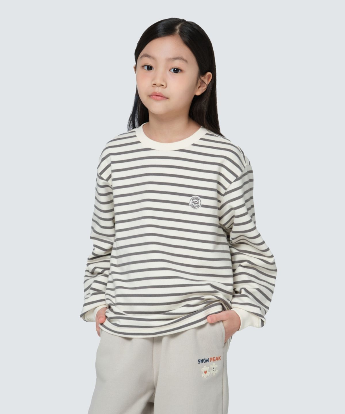 스노우피크 어패럴 키즈(SNOWPEAK APPAREL KIDS) 키즈 스트라이프 긴팔 티셔츠 (S24FKFTL80) Dark Khaki