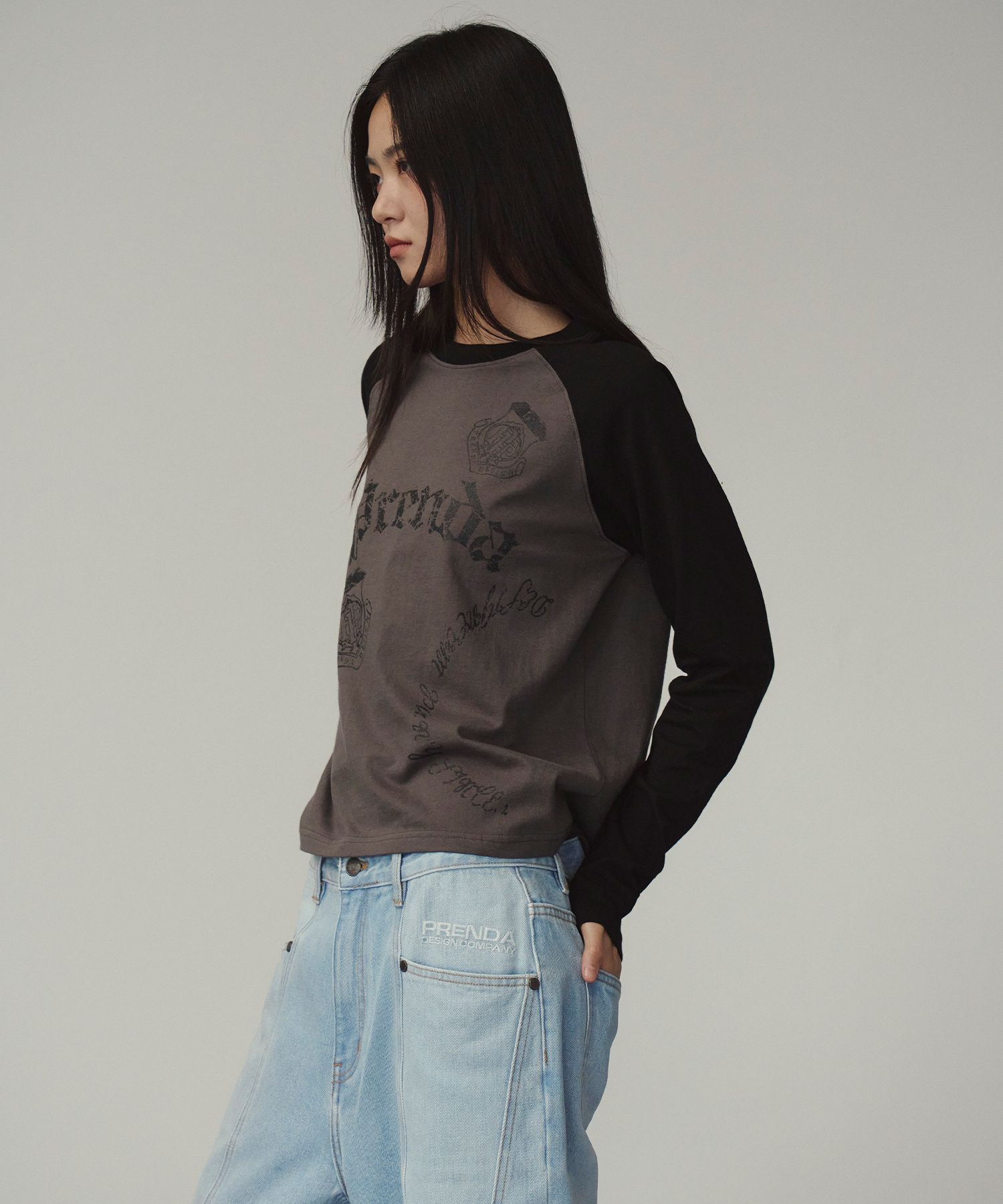 ◇PRENDA◇ VINTAGE LOGO RAGLAN LONG SLEEVE CHARCOAL MUSINSA | PRENDA VINTAGE LOGO RAGLAN LONG SLEEVE CHARCOAL