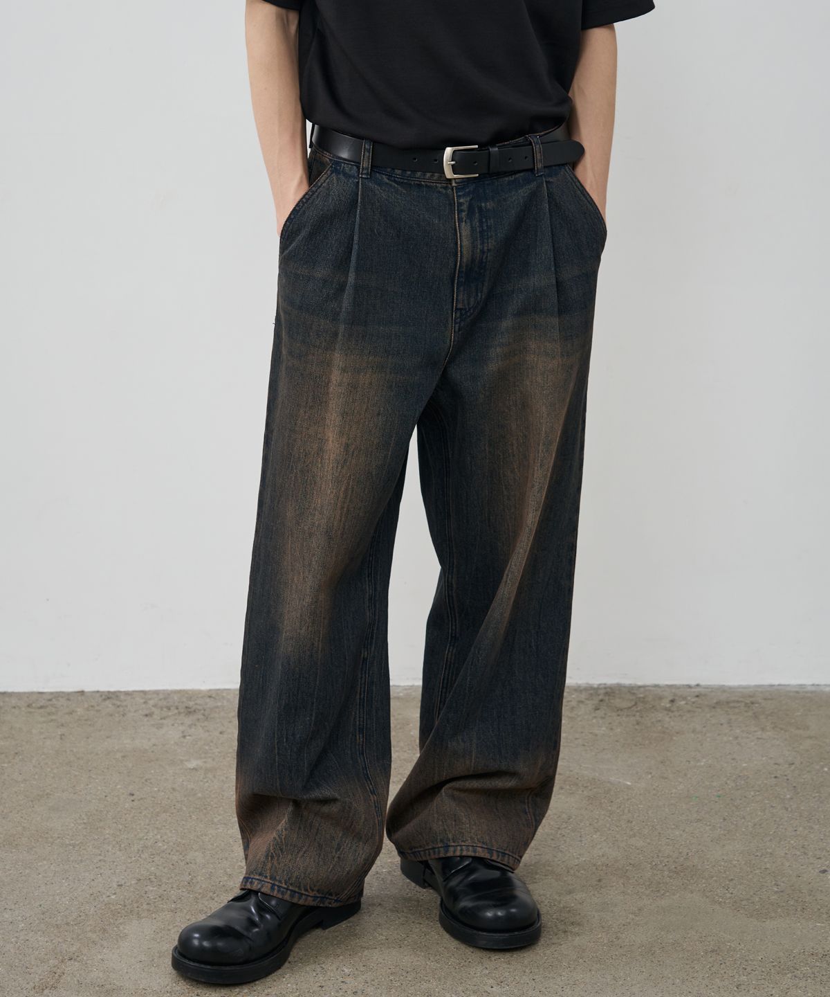 ★MUSINSA STANDARD★ Side brush wide denim pants black MMENP MUSINSA | MUSINSA STANDARD Common Brush Wide Denim Pants