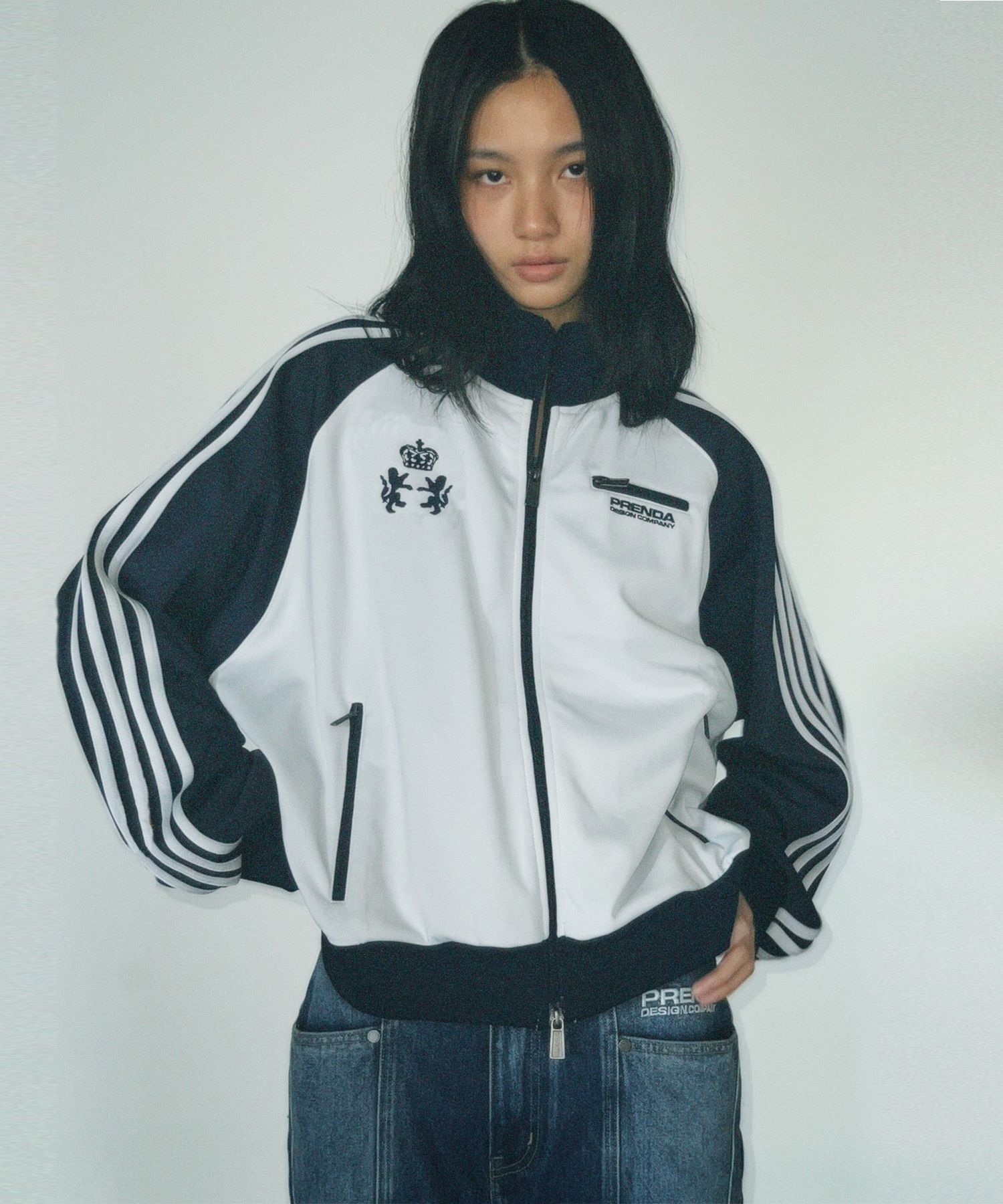 MUSINSA | PRENDA RAGLAN TRACK JERSEY JACKET LIGHT GRAY NAVY