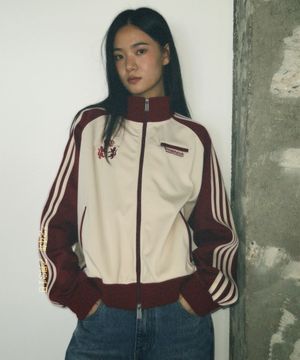 RAGLAN TRACK JERSEY JACKET BEIGE BRICK RED