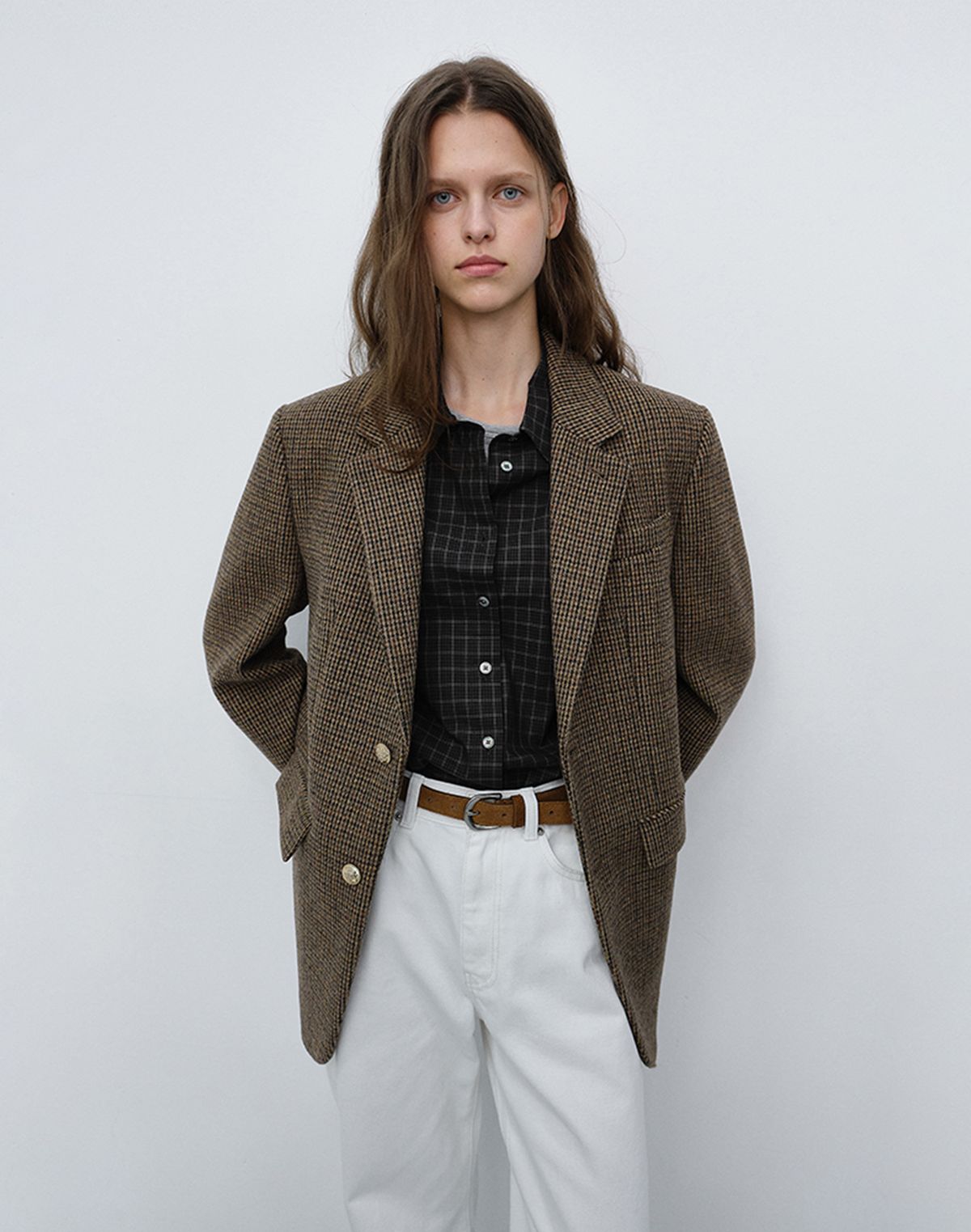 던스트(DUNST) UNISEX CLASSIC 2 BUTTON WOOL BLAZER_UDJA6C107_BROWN CHECK