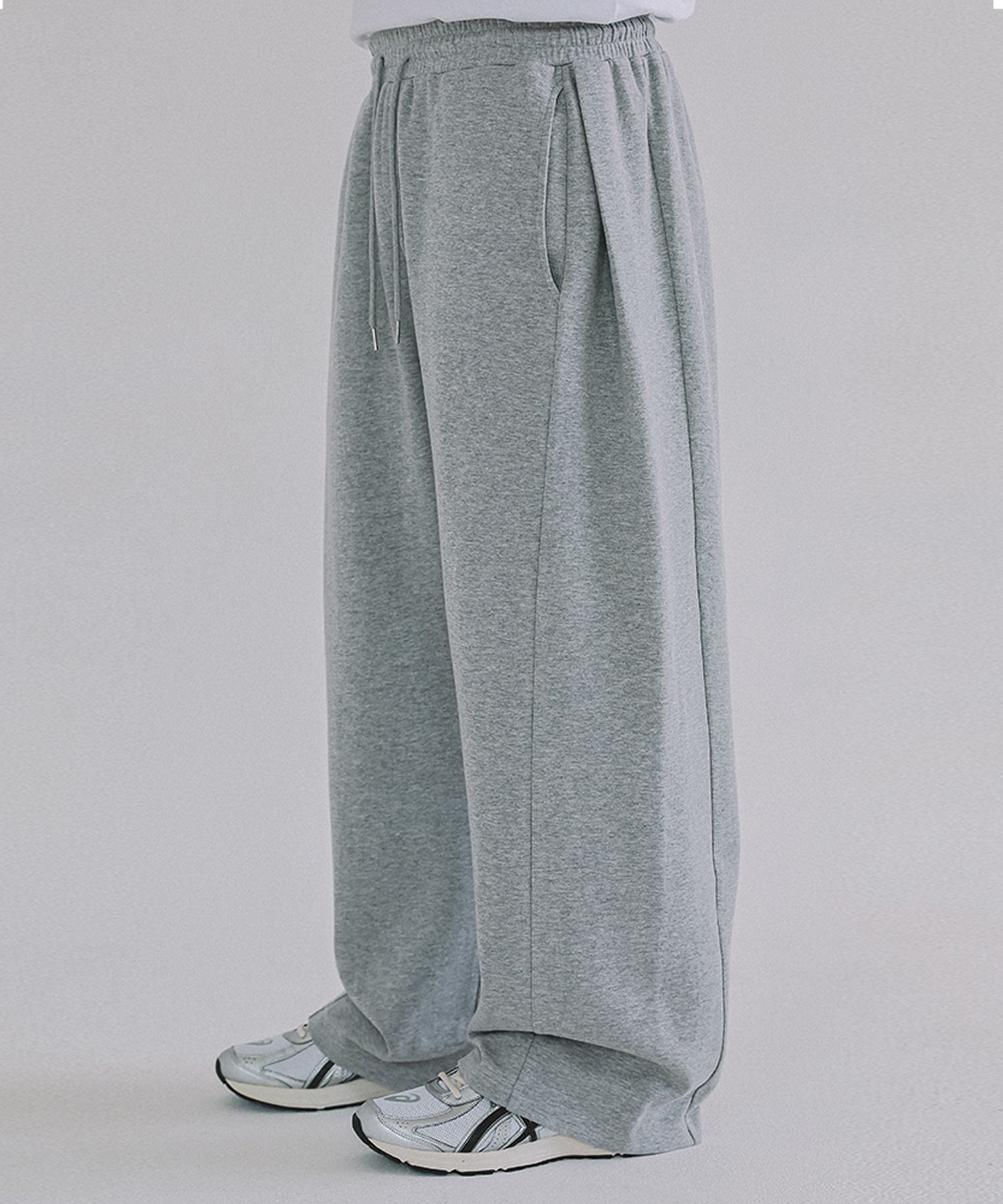 Side tuck wide sweatpants melange