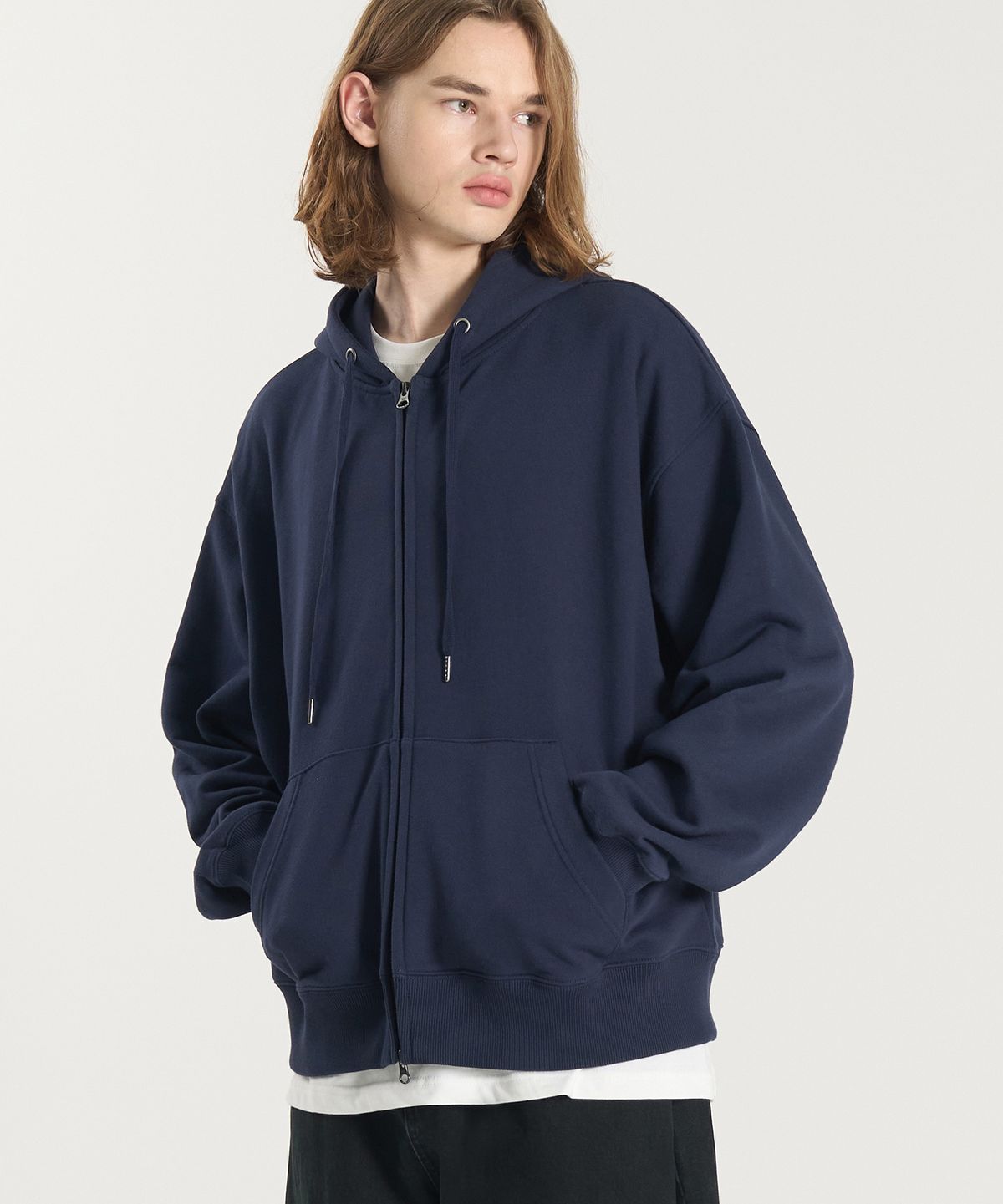 토피(TOFFEE) 2WAY 스웻 후드 집업 (NAVY)