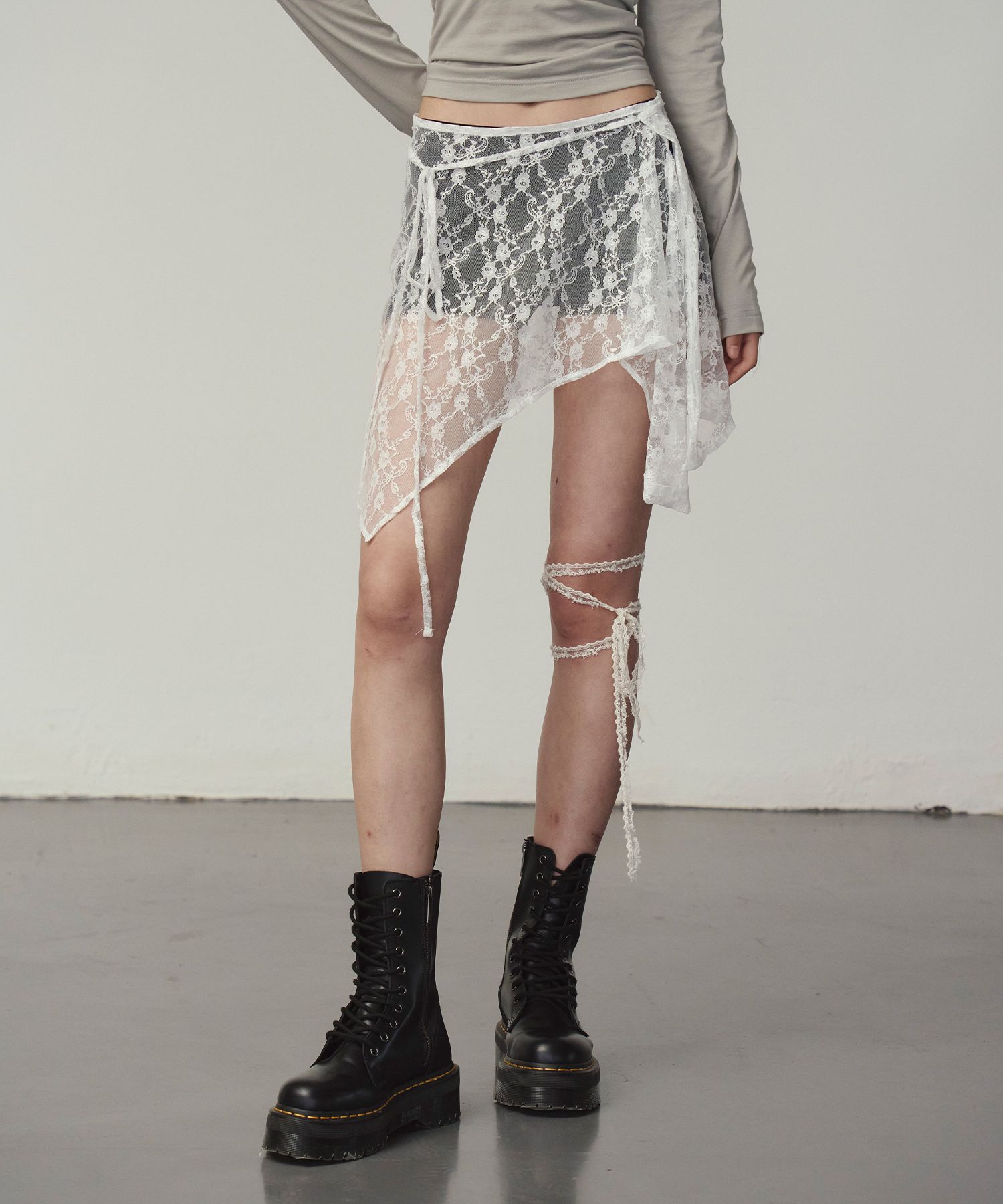 MUSINSA公式 | PRENDA FLOWER LACE WRAP SKIRT WHITE