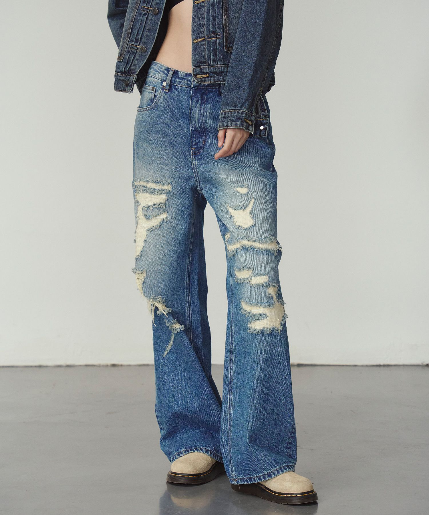 デニム・ジーパン [PRENDA] DAMAGE POINT STRAIGHT DENIM PANTS LIGHT BLUE MUSINSA公式 | PRENDA DAMAGE POINT STRAIGHT DENIM PANTS LIGHT