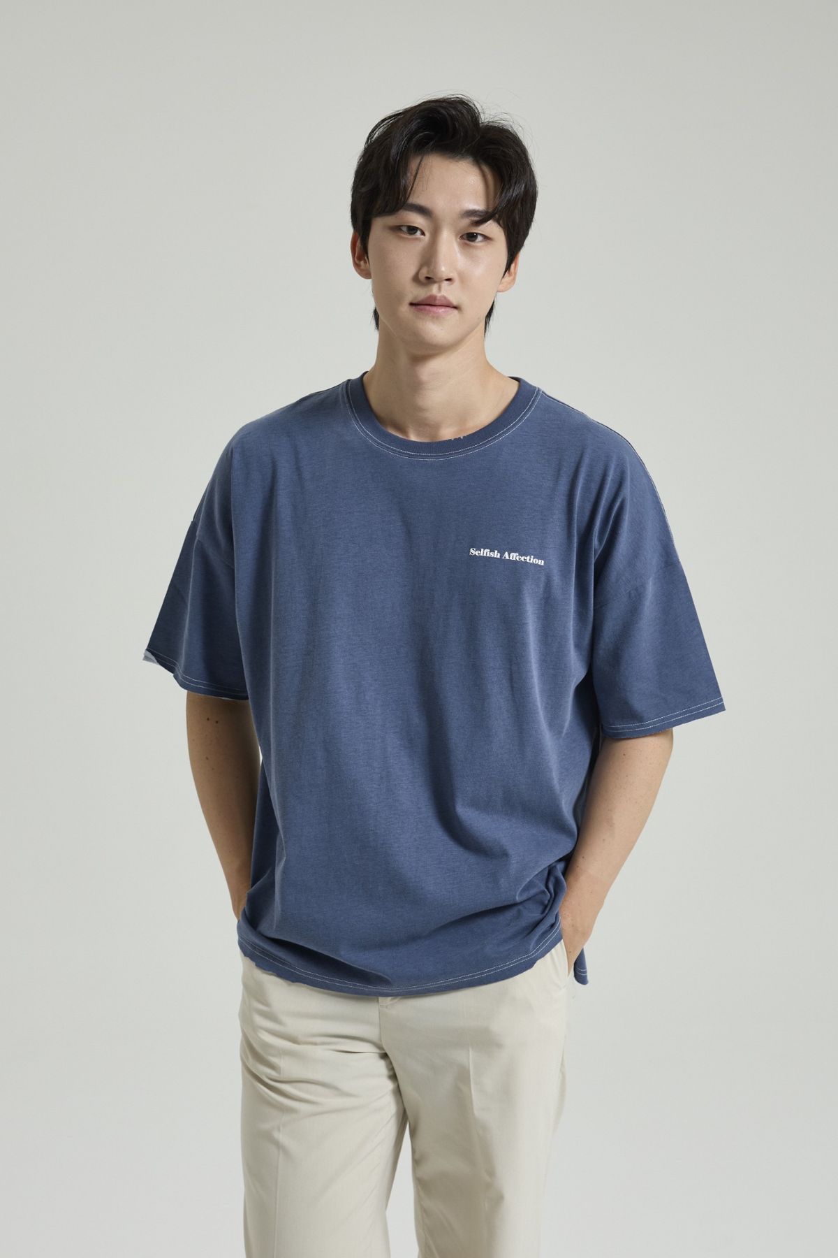 셀피시어펙션(SELFISHAFFECTION) Distressed Figment Washed T-Shirt (Navy)