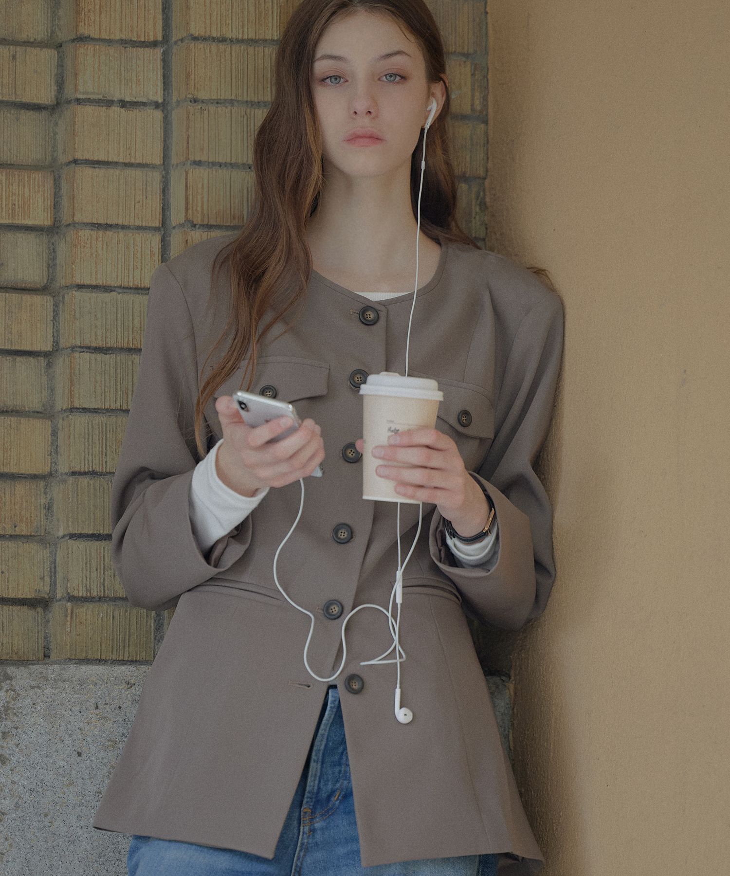 LETTER FROM MOON ♥ Bern No-collar Half Jacket/追跡付 MUSINSA | LETTER FROM MOON Bern Nokara Half Jacket (Brown)