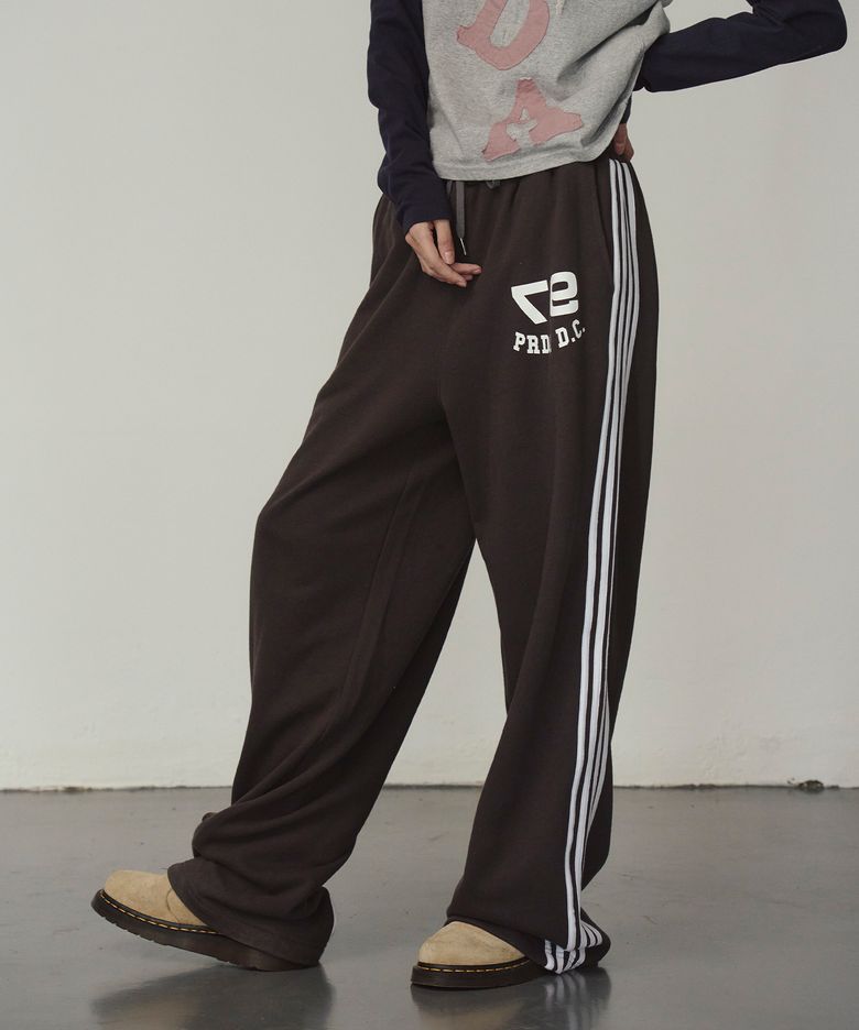 SIDE STRIPE WIDE PANTS CHARCOAL