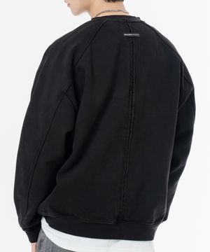 헤비 웨이트 피그먼트 나그랑 뒷절개 오버핏 맨투맨 블랙