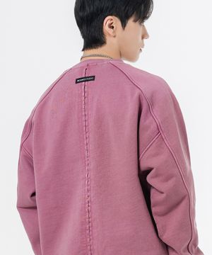 헤비 웨이트 피그먼트 나그랑 뒷절개 오버핏 맨투맨 핑크