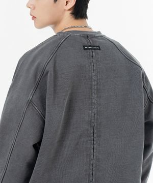 헤비 웨이트 피그먼트 나그랑 뒷절개 오버핏 맨투맨 챠콜