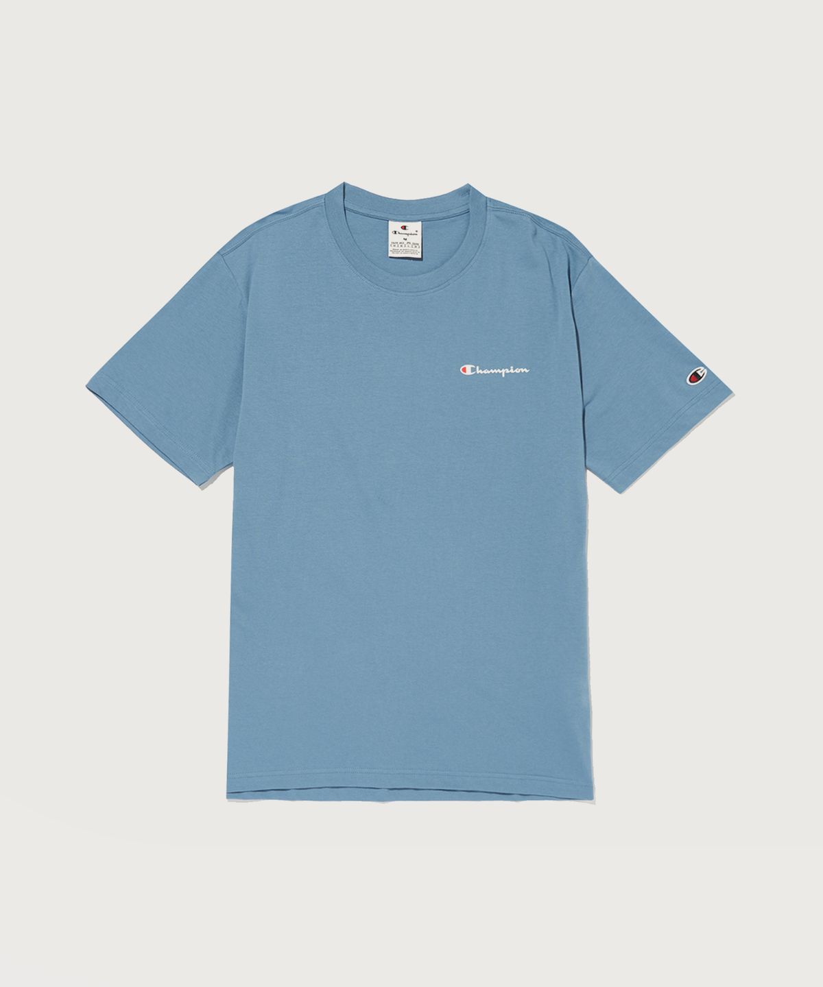 챔피온(CHAMPION) 스몰 스크립트 로고 코튼 반팔 티셔츠 Normal Blue