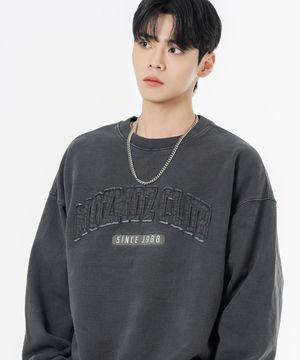 테리 기모 피그먼트 아치로고 패치 오버핏 맨투맨 챠콜