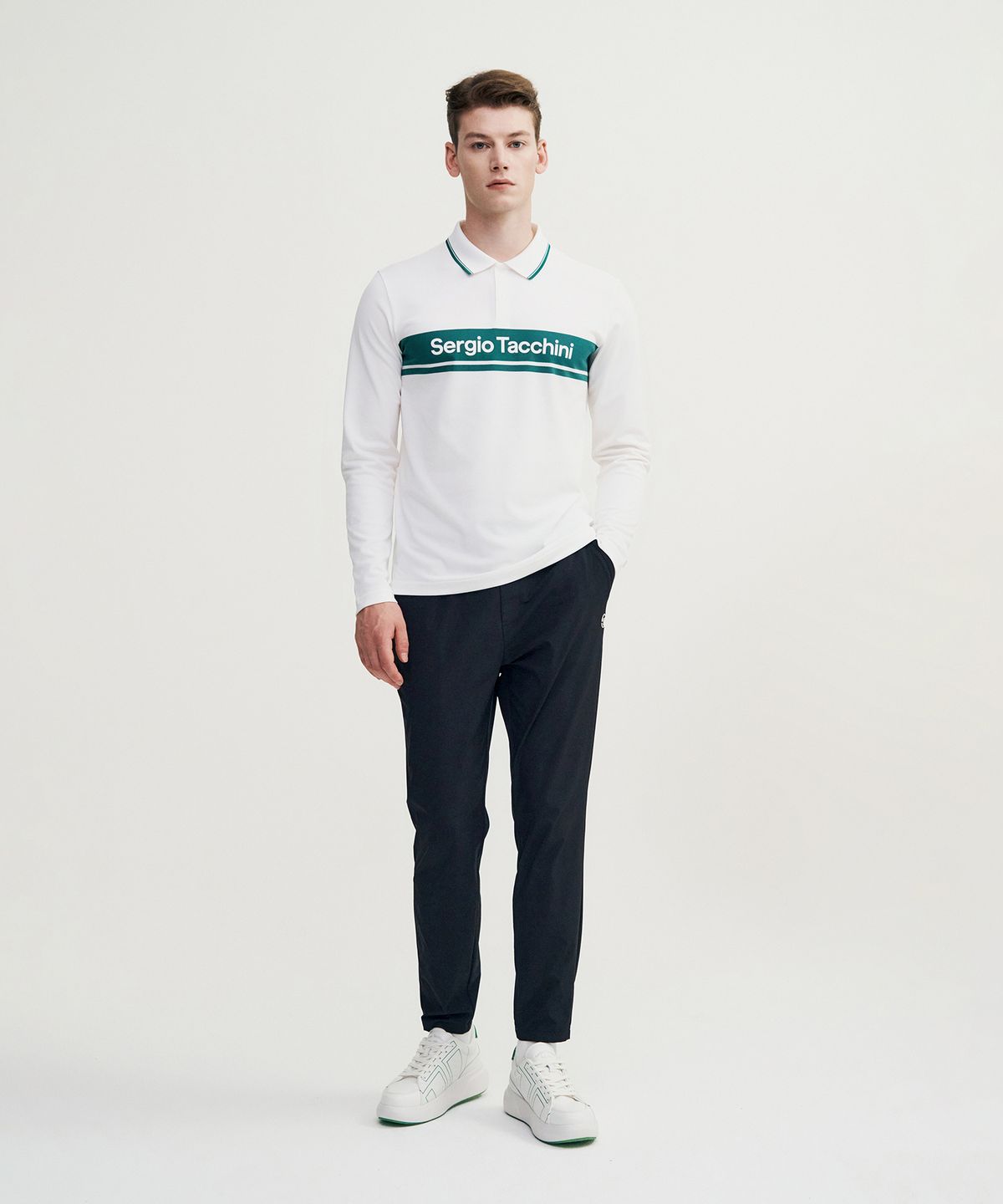 세르지오 타키니(SERGIO TACCHINI) M 고트 다마린도 긴팔 폴로 셔츠 (White)