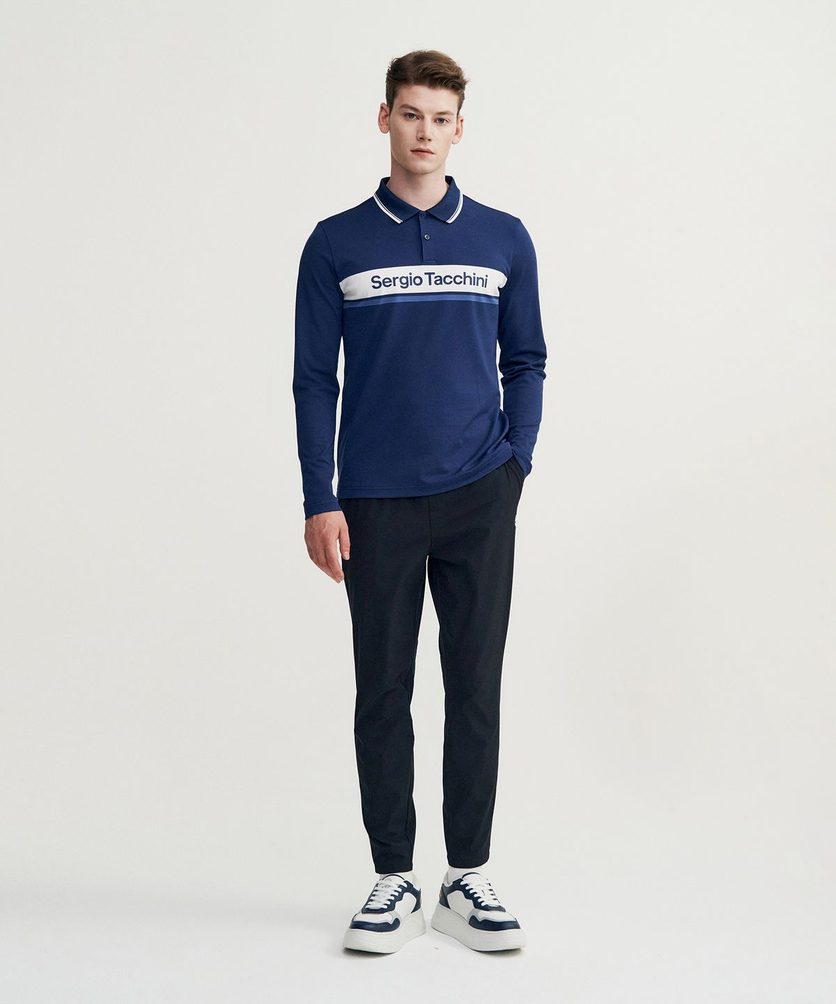 세르지오 타키니(SERGIO TACCHINI) M 고트 다마린도 긴팔 폴로 셔츠 (Navy)
