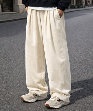 컬러풀 코듀로이 스트링 와이드 팬츠 크림