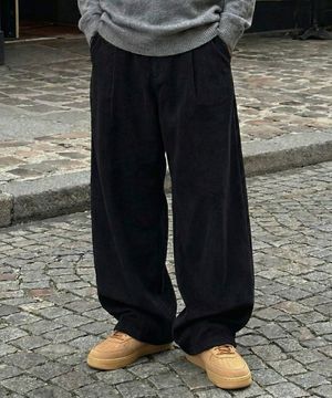 컬러풀 코듀로이 스트링 와이드 팬츠 블랙