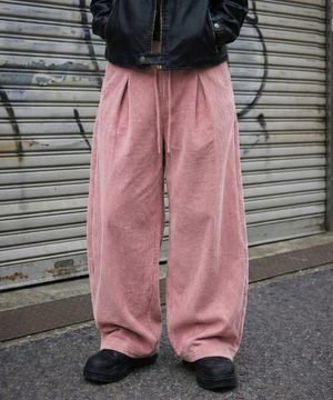 컬러풀 코듀로이 스트링 와이드 팬츠 핑크