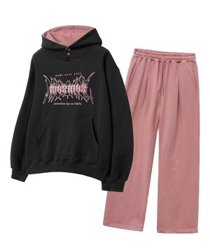 [SET] 트라이벌 배색 오버핏 후드 트레이닝 셋업 블랙