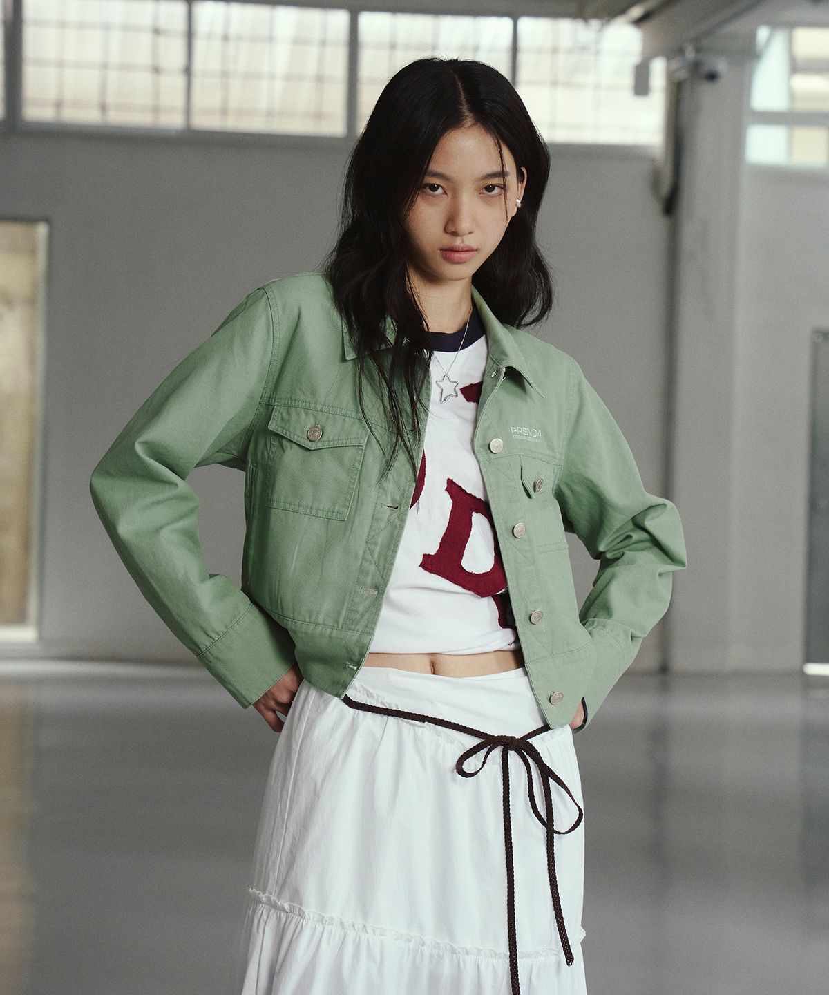 프렌다(PRENDA) OXFORD POCKET JACKET MIST GREEN