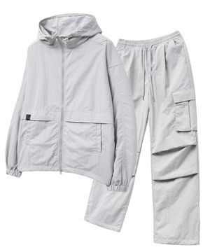 [SET] 나일론 메쉬 파라슈트 후드집업 셋업 연그레이