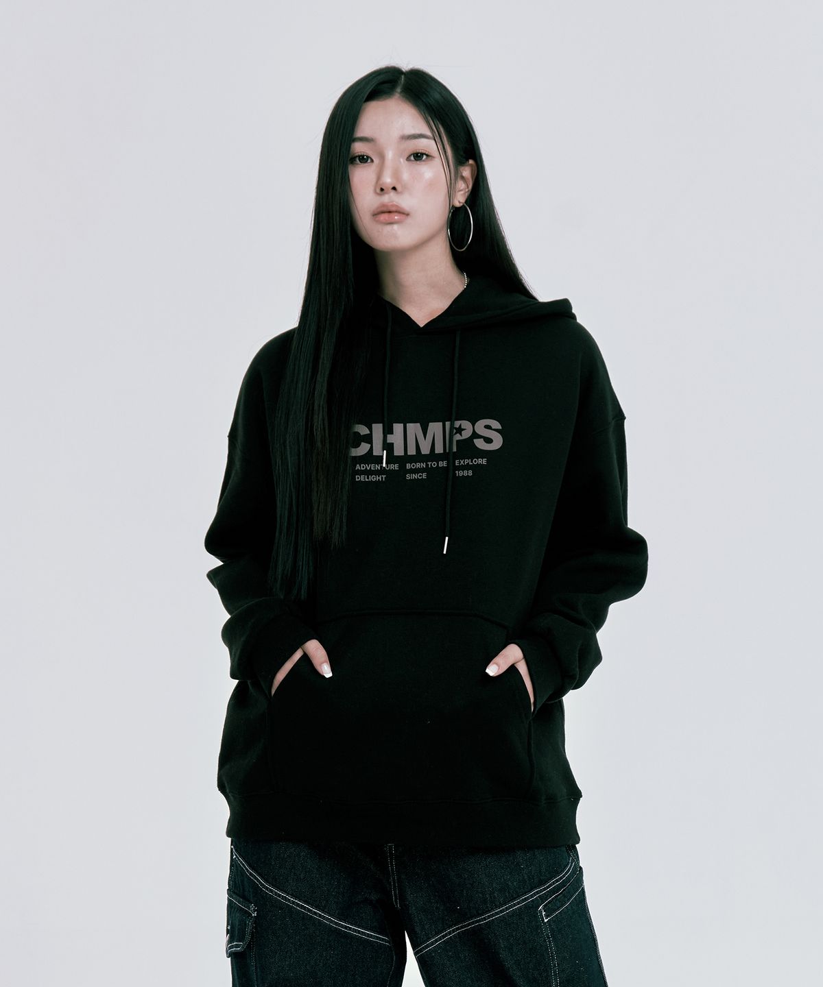 본챔스(BORN CHAMPS) 어드벤처 스타 기모 후드 티셔츠 B24FT05BK