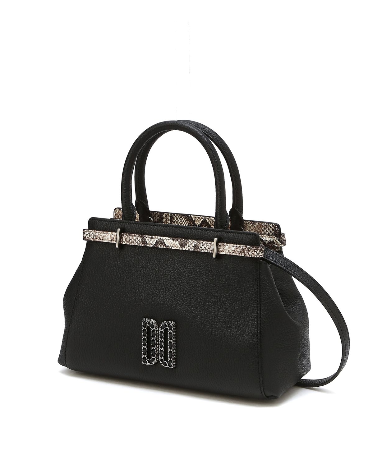 닥스 여성 액세서리(DAKS WOMENS ACCESSORIES) [NEW DD AMBER] 블랙 파이톤 배색 가죽 토트백 S DCBA4F082BK