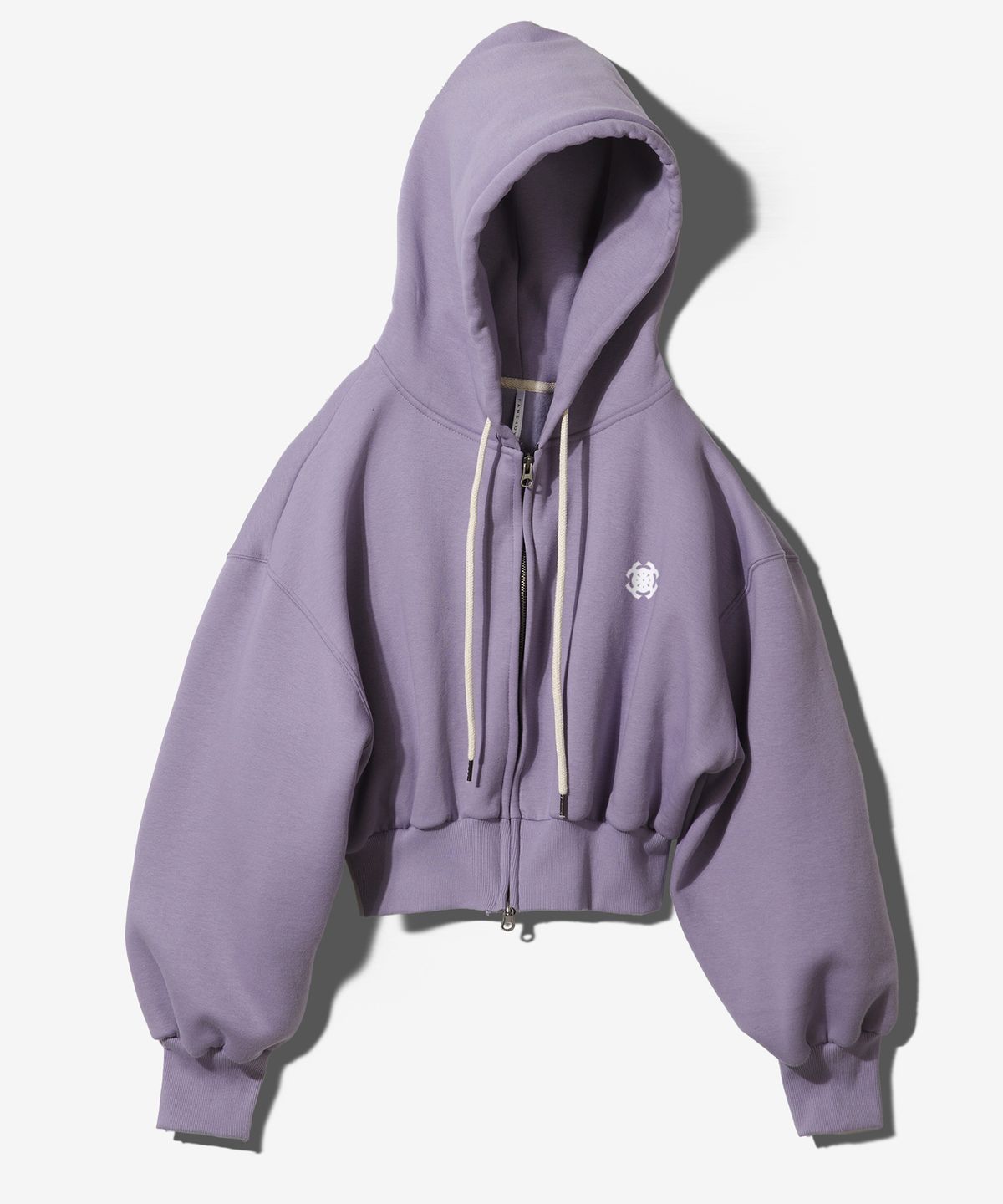 팬쇼(FANSHOW) SYMBOL CROP DOUBLE JERSEY HOODED ZIPUP - PURPLE