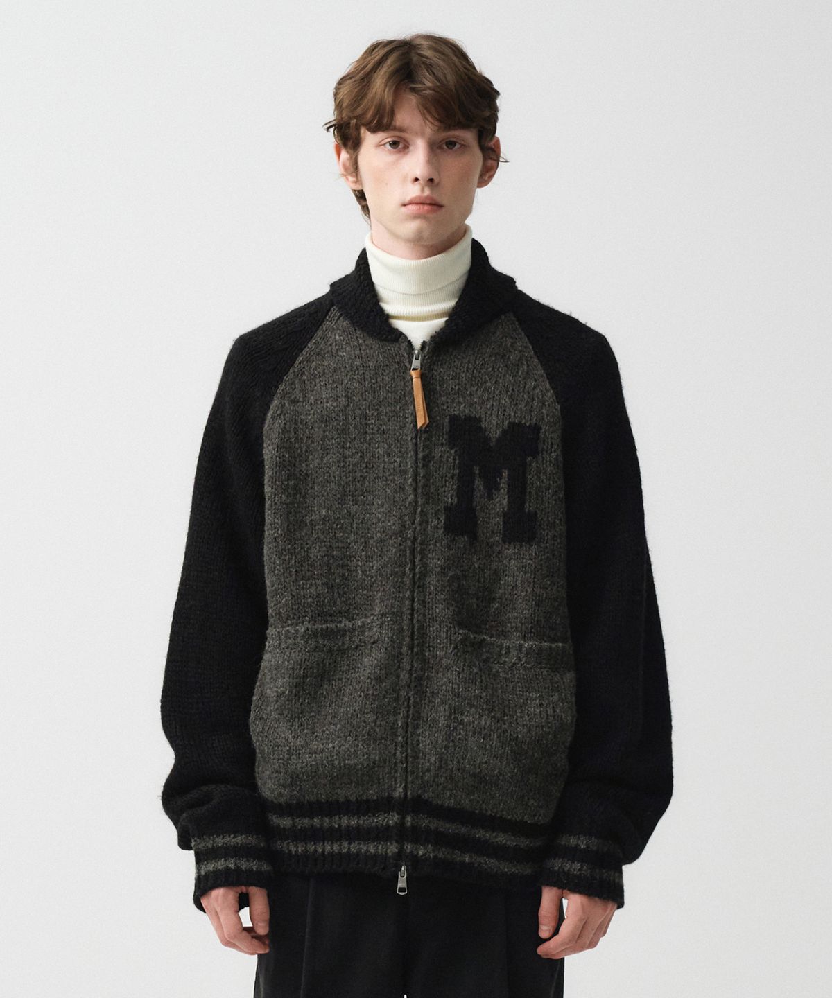 마리떼 프랑소와 저버(MARITHÉ + FRANҪOIS GIRBAUD) COLOR BLOCK RAGLAN CARDIGAN charcoal