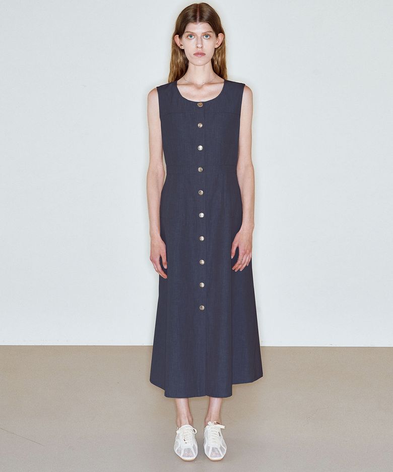 FITTED ROUND NECK SLEEVELESS DRESS_NAVY