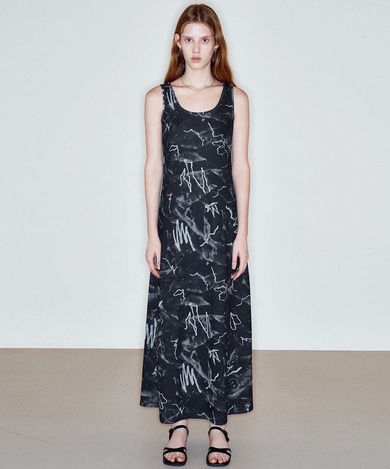 DRAWING SLEEVELESS DRESS_BLACK