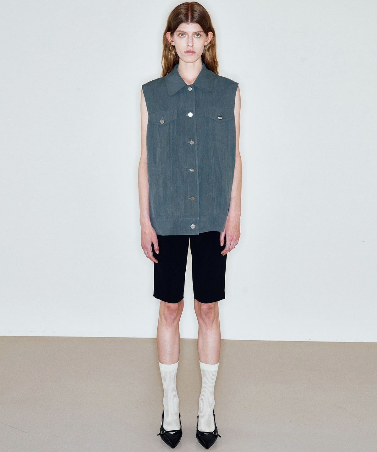 씨커슨(CKUSUN) WASHED LINEN BLEND VEST_GREEN