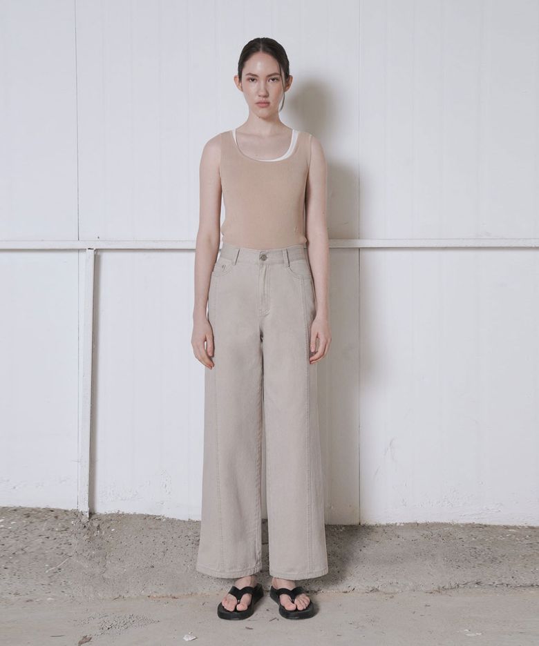 WASHED WIDE DENIM PANTS_BEIGE