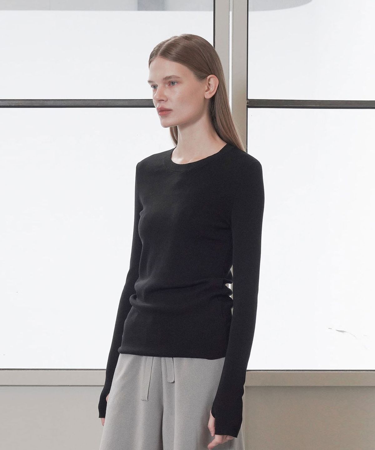 씨커슨(CKUSUN) LONG SLEEVE FINE KNIT TOP_BLACK
