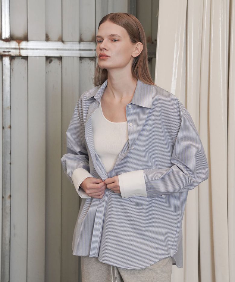 DOUBLE-CUFFS STRIPE SHIRTS_BLUE
