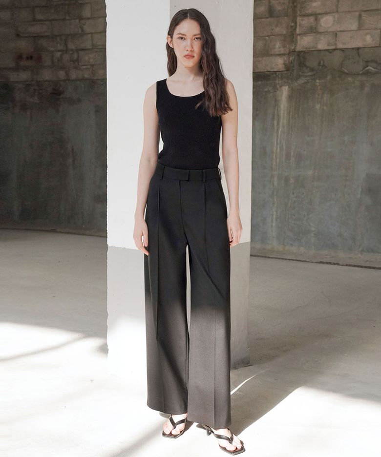 IRREGULAR BACK DETAIL WIDE PANTS_BLACK