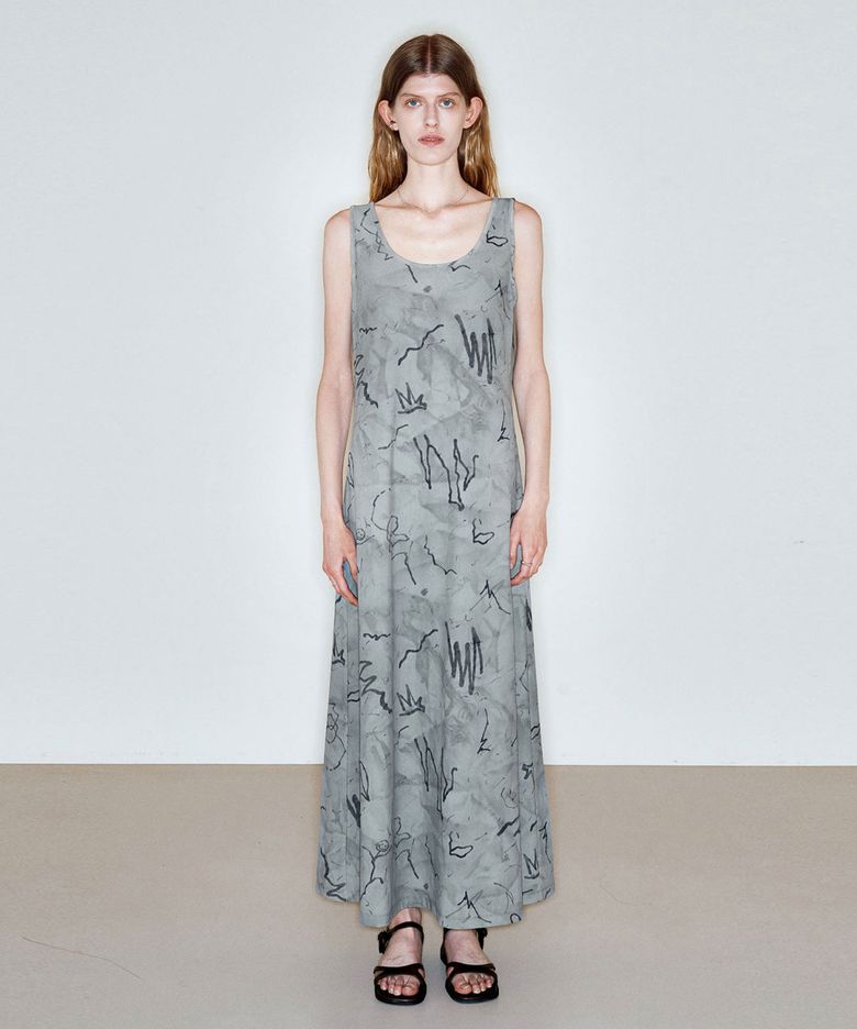 DRAWING SLEEVELESS DRESS_KHAKI